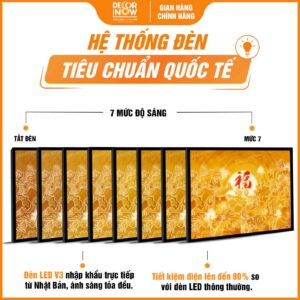 Hệ thống đèn trong tranh trúc chỉ in ngang hoa sen và chữ phúc màu đỏ DecorNow TC503