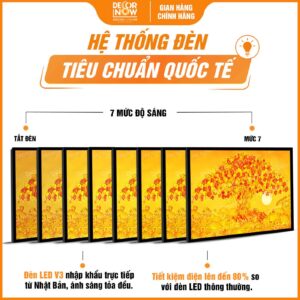 Hệ thống đèn trong tranh trúc chỉ in ngang họa tiết nguyên cây bồ đề DecorNow TC491