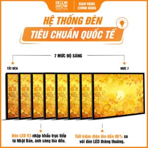 Hệ thống đèn trong tranh trúc chỉ in ngang lá bồ đề và hoa lá sen DecorNow TC505