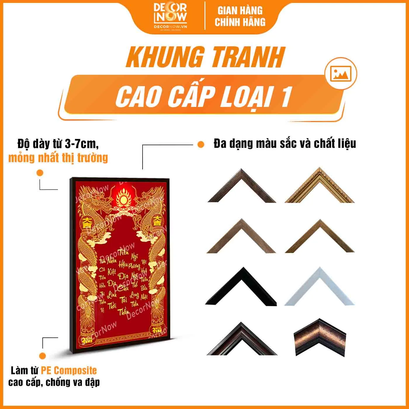 Khung tranh bài vị Thần Tài Thổ Địa tiếng Việt màu đỏ DecorNow TC495