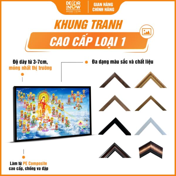 Khung tranh đèn hiện đại in ngang Tây Phương Thánh Chúng mã HD16