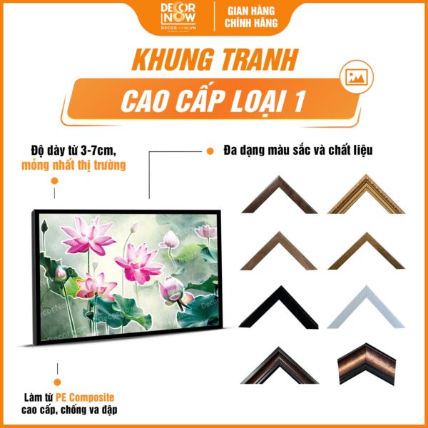 Khung tranh đèn hiện đại in ngang Vườn Hoa Sen Hồng mã HD80