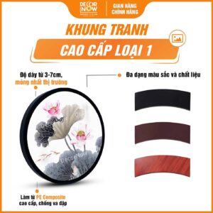 Khung tranh đèn hiện đại tròn hoa sen cá nền trắng HD91