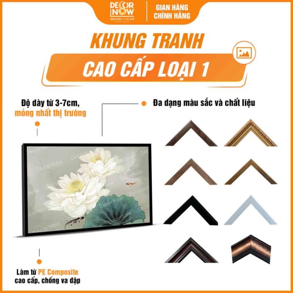 Khung tranh đèn hiện đại treo tường cá và hoa sen DecorNow TC522