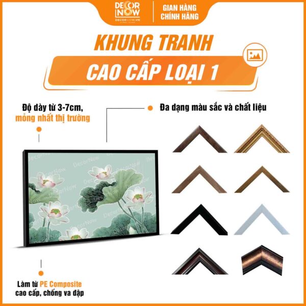 Khung tranh đèn hiện đại treo tường in ngang hoa sen hồng DecorNow HD31