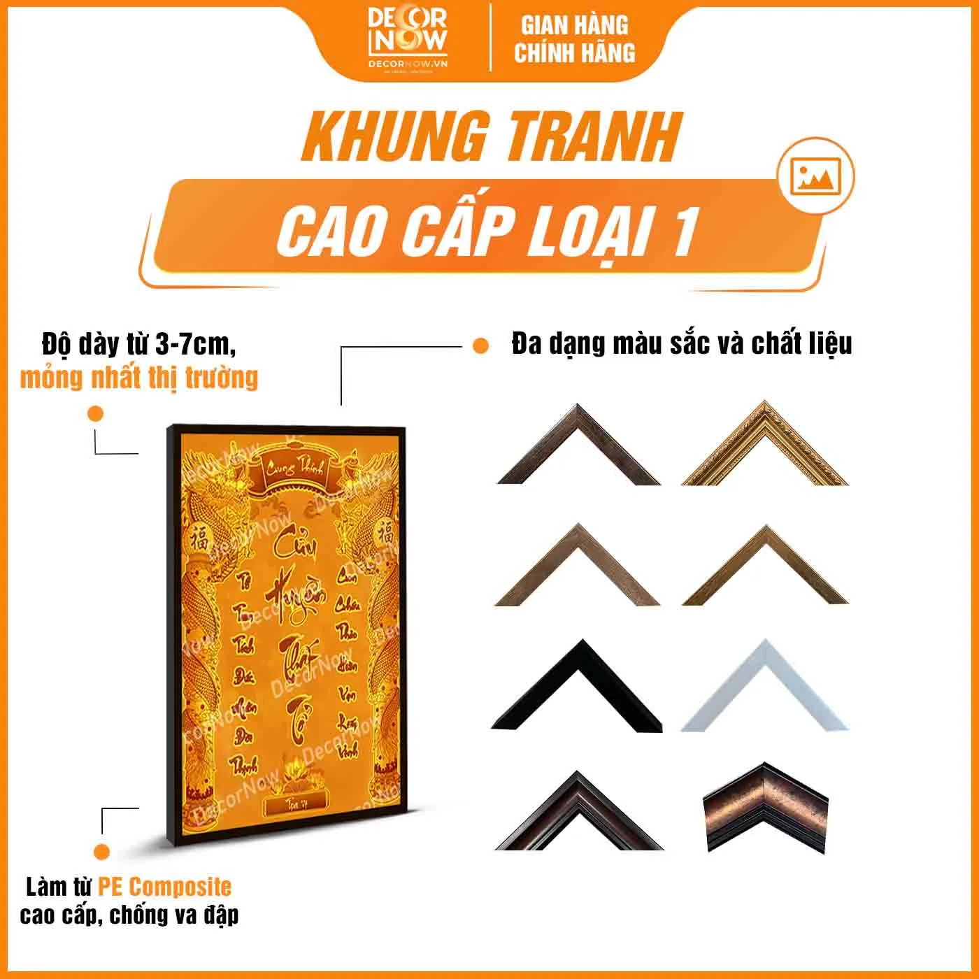 Khung tranh trúc chỉ in đứng chữ Cửu Huyền Thất Tổ DecorNow TC507