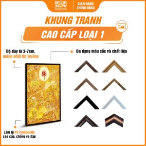 Khung tranh trúc chỉ in đứng chữ Phật hoa sen hạc và vân trời DecorNow TC513