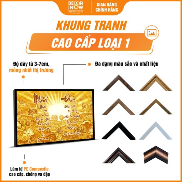 Khung tranh trúc chỉ in ngang chữ "Nhẫn Đức" cùng hoa sen DecorNow TC534