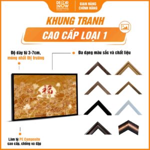 Khung tranh trúc chỉ in ngang hoa sen và chữ phúc màu đỏ DecorNow TC503