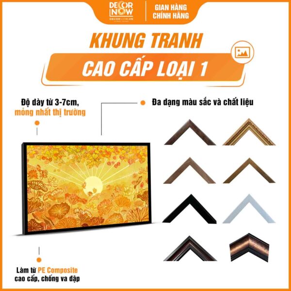 Khung tranh trúc chỉ in ngang lá bồ đề và hoa lá sen DecorNow TC505