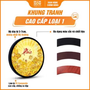 Khung tranh trúc chỉ tròn chữ Phúc sen tia trời TC517