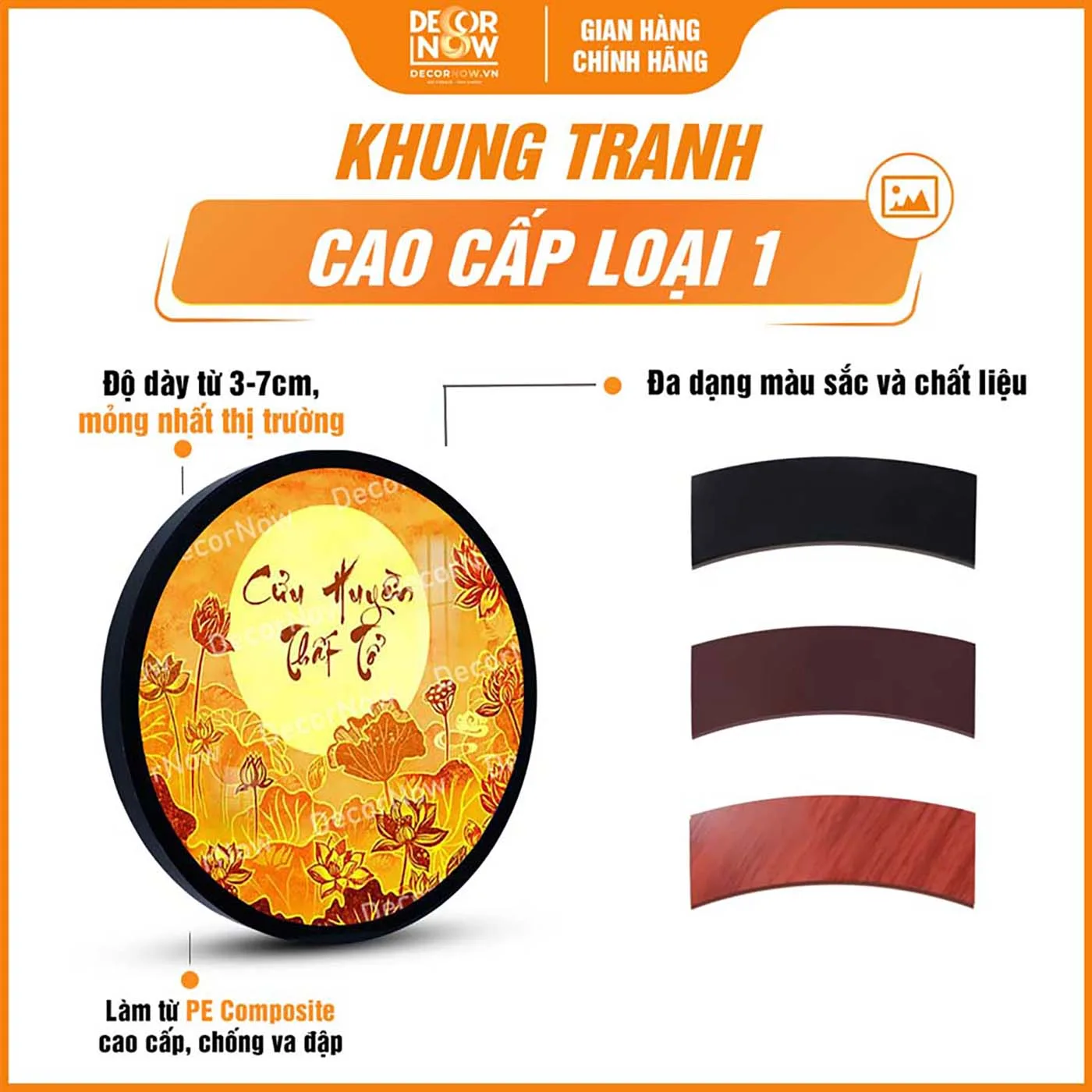 Tranh Trúc Chỉ In Tròn Cửu Huyền Thất Tổ Thư Pháp Sen Trời DecorNow TC531 4 Khung tranh trúc chỉ in tròn hoa sen kèm cửu huyền thất tổ DecorNow TC531