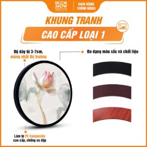 Khung tranh trúc chỉ tròn hoa sen kiểu 1 có loang TC479