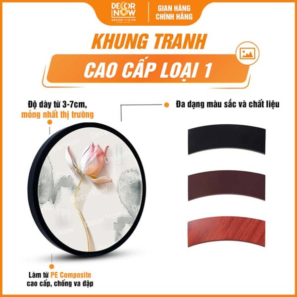 Khung tranh trúc chỉ tròn hoa sen kiểu 1 có loang TC479