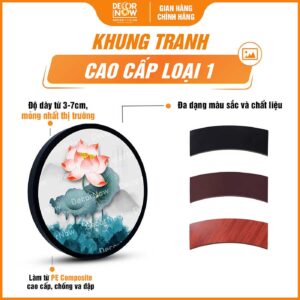 Khung tranh trúc chỉ tròn hoa sen lá xanh ngọc bích TC489