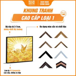 Khung tranh trúc chỉ in vuông sen trời chim hạc DecorNow TC544