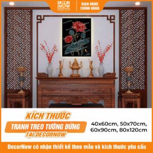 Kích thước phong thủy tranh đèn hiện đại in đứng treo tường hoa sen khắc đá DecorNow HD81