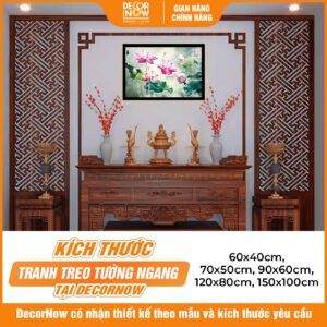 Kích thước tranh đèn hiện đại in ngang Vườn Hoa Sen Hồng mã HD80