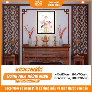 Kích thước phong thủy tranh treo tường in đứng hoa sen hồng HD2