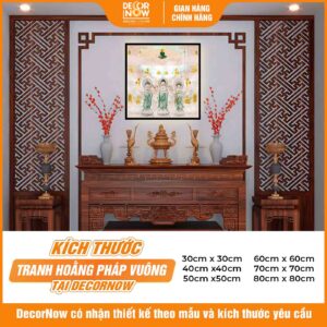 Kích thước tranh hiện đại in vuông mây trời Tam Thế Phật DecorNow HD89