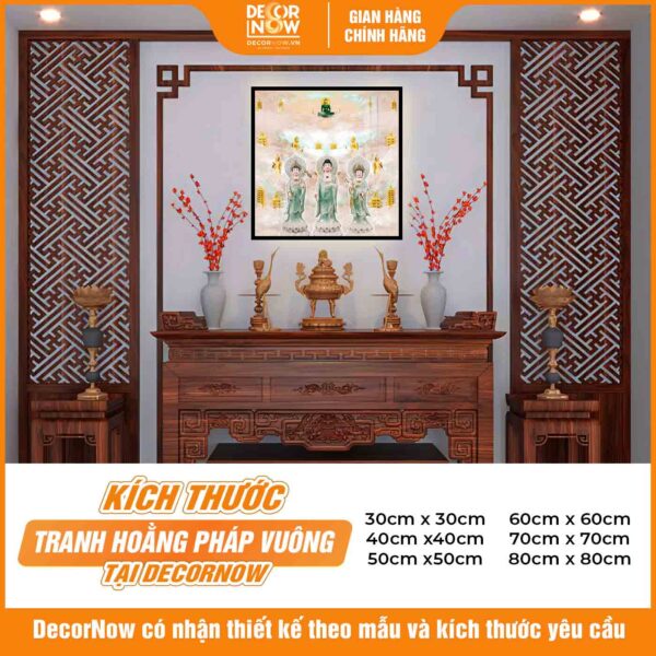 Kích thước tranh hiện đại in vuông mây trời Tam Thế Phật DecorNow HD89