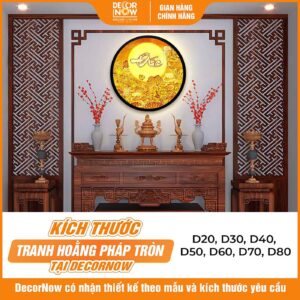 Kích thước tranh trúc chỉ in tròn chữ Đức hoa sen DecorNow TC528