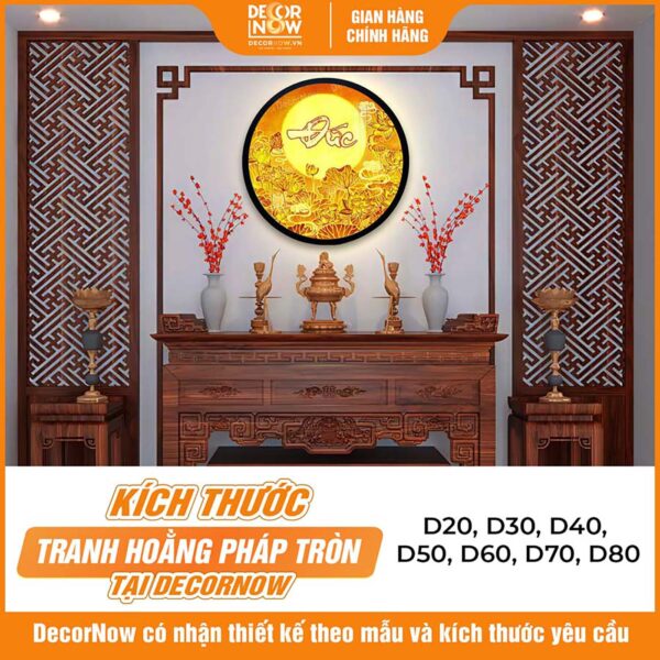 Kích thước tranh trúc chỉ in tròn chữ Đức hoa sen DecorNow TC528