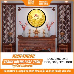 Kích thước tranh trúc chỉ tròn chữ Phúc sen tia trời TC517