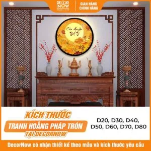 Tranh Trúc Chỉ In Tròn Cửu Huyền Thất Tổ Thư Pháp Sen Trời DecorNow TC531 15 Kích thước tranh trúc chỉ in tròn hoa sen kèm cửu huyền thất tổ DecorNow TC531