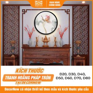 Kích thước tranh trúc chỉ tròn hoa sen kiểu 1 có loang TC479