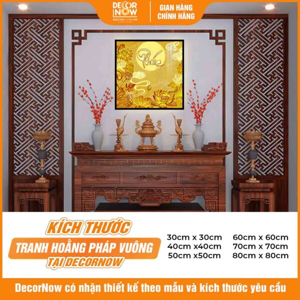 Kích thước tranh trúc chỉ in vuông chữ Phúc vuông DecorNow TC515