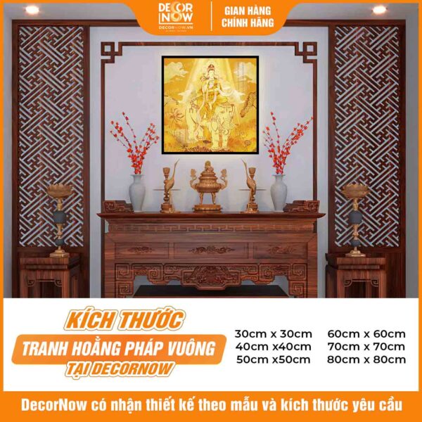 Kích thước tranh trúc chỉ in vuông hình Phổ Hiền Bồ Tát DecorNow TC555