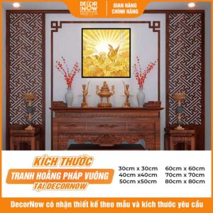 Kích thước tranh trúc chỉ in vuông sen trời chim hạc DecorNow TC544