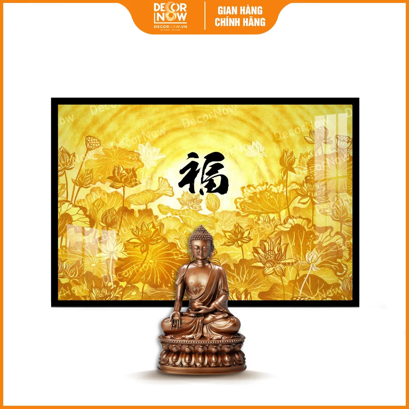 Tranh thờ họa tiết Hoa Sen Chữ Phúc đen