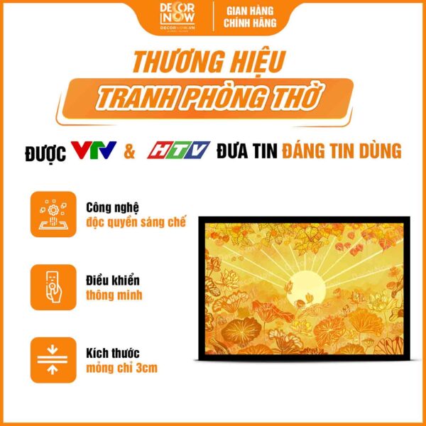 Tổng quan tranh trúc chỉ in ngang lá bồ đề và hoa lá sen DecorNow TC505