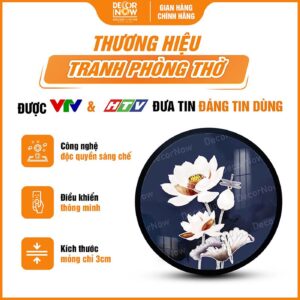 Tổng quan về tranh hiện đại tròn hoa sen nền xanh dương đậm HD52