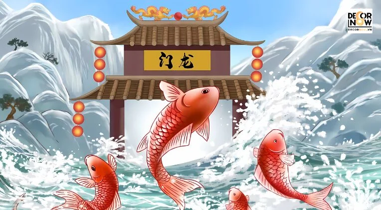 Tranh phong thủy cho người mệnh thủy giúp thu hút tài lộc, vượng khí 6 tranh cá chép vượt vũ môn