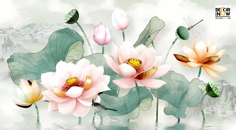 Tranh phong thủy cho người mệnh thủy giúp thu hút tài lộc, vượng khí 8 tranh hoa sen