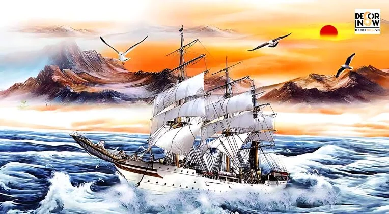 Tranh phong thủy cho người mệnh thủy giúp thu hút tài lộc, vượng khí 7 tranh thuyền buồm trên biển