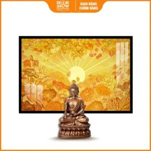 Tranh trúc chỉ in ngang lá bồ đề và hoa lá sen DecorNow TC505