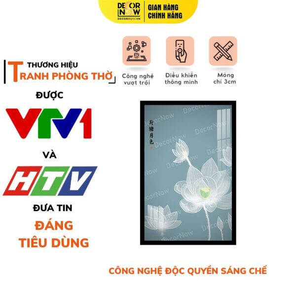 Tranh Đèn Hiện Đại In Đứng Mẫu Hoa Sen Nền Xanh DECORNOW DCN-HD808