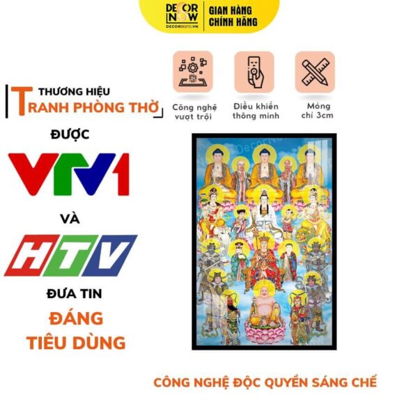 Tranh Đèn Hiện Đại In Đứng 18 Vị Phật 3 Phật Vàng DECORNOW DCN-HD812