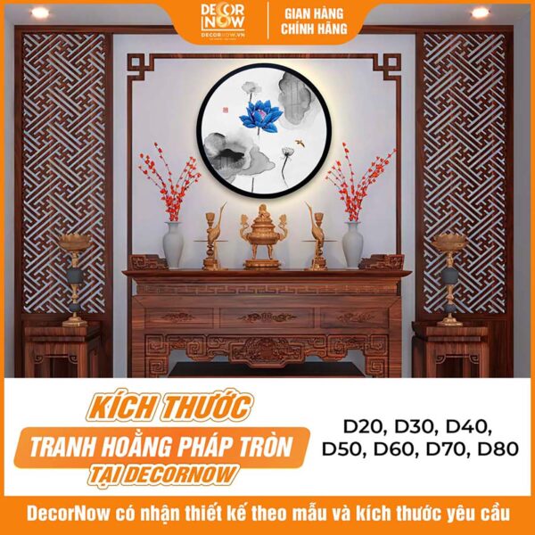 Kích thước tranh trúc chỉ in tròn hoa sen xanh dương DecorNow TC542