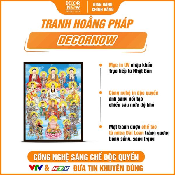 Bề mặt tranh đèn hiện đại in đứng treo tường 18 vị Phật DecorNow HD811