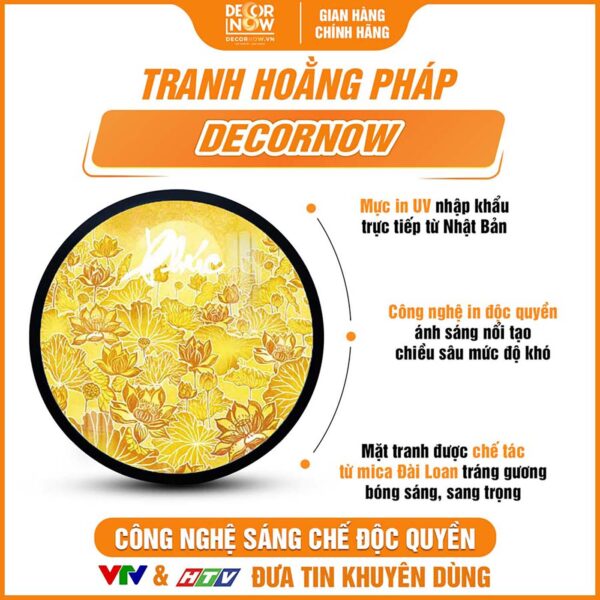 Bề mặt tranh trúc chỉ in tròn hoa sen chữ phúc trắng DecorNow TC548