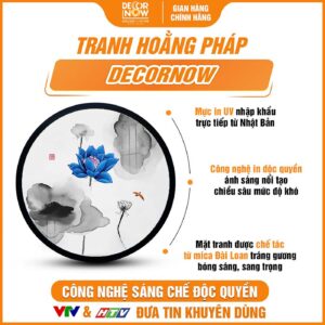 Bề mặt tranh trúc chỉ in tròn hoa sen xanh dương DecorNow TC542