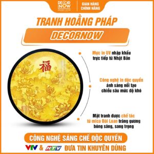 Bề mặt tranh trúc chỉ in tròn mẫu hoa sen chữ Phúc đỏ DecorNow TC551