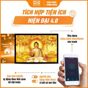 Công nghệ Smarthome trong tranh trúc chỉ in ngang Phật A Di Đà và gốc cây bồ đề DecorNow TC499