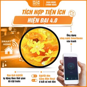 Công nghệ Smarthome trong tranh trúc chỉ in tròn mẫu hoa sen DecorNow TC562