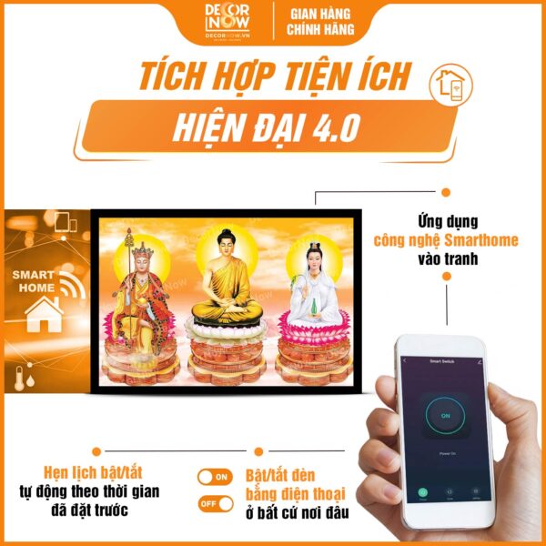 Công nghệ trong tranh đèn hiện đại in ngang Tam Thế Phật HD809